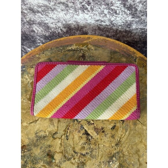 The Sak Wallet Striped Pink Knit Colorful Fold over M Classic Card Case Clutch - Picture 6 of 7